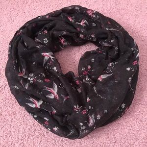 Black Infinity Scarf with Bird designs